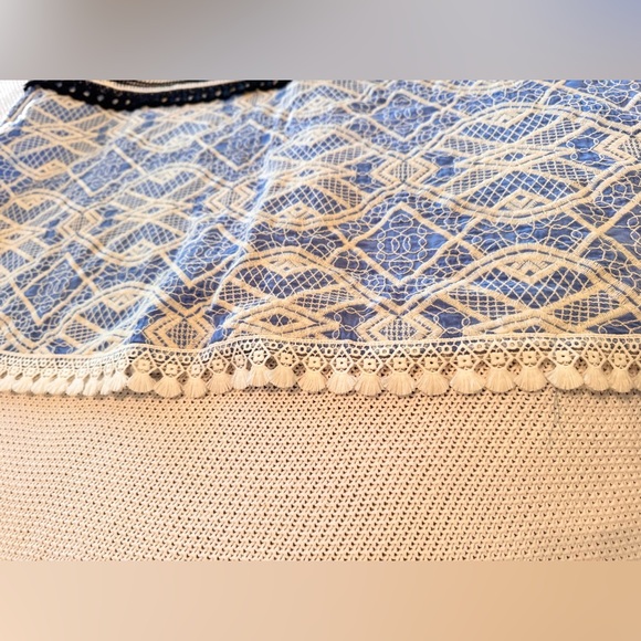 GIANNI BINI Mona Tiered Crochet Lace Blue & White Midi Dress - Picture 10 of 15